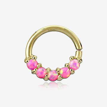 14 Karat Gold Fire Opal Prong Set Lined Bendable Hoop Ring-Pink